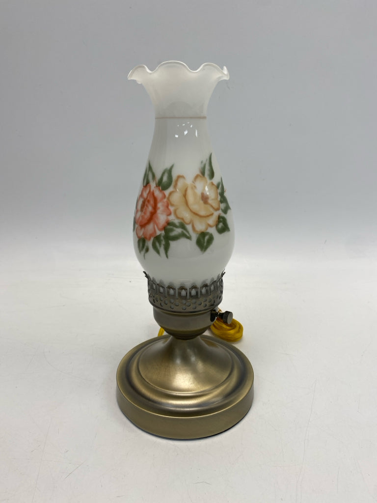 Gold White/Multi Flowers Metal/Glass Lamp