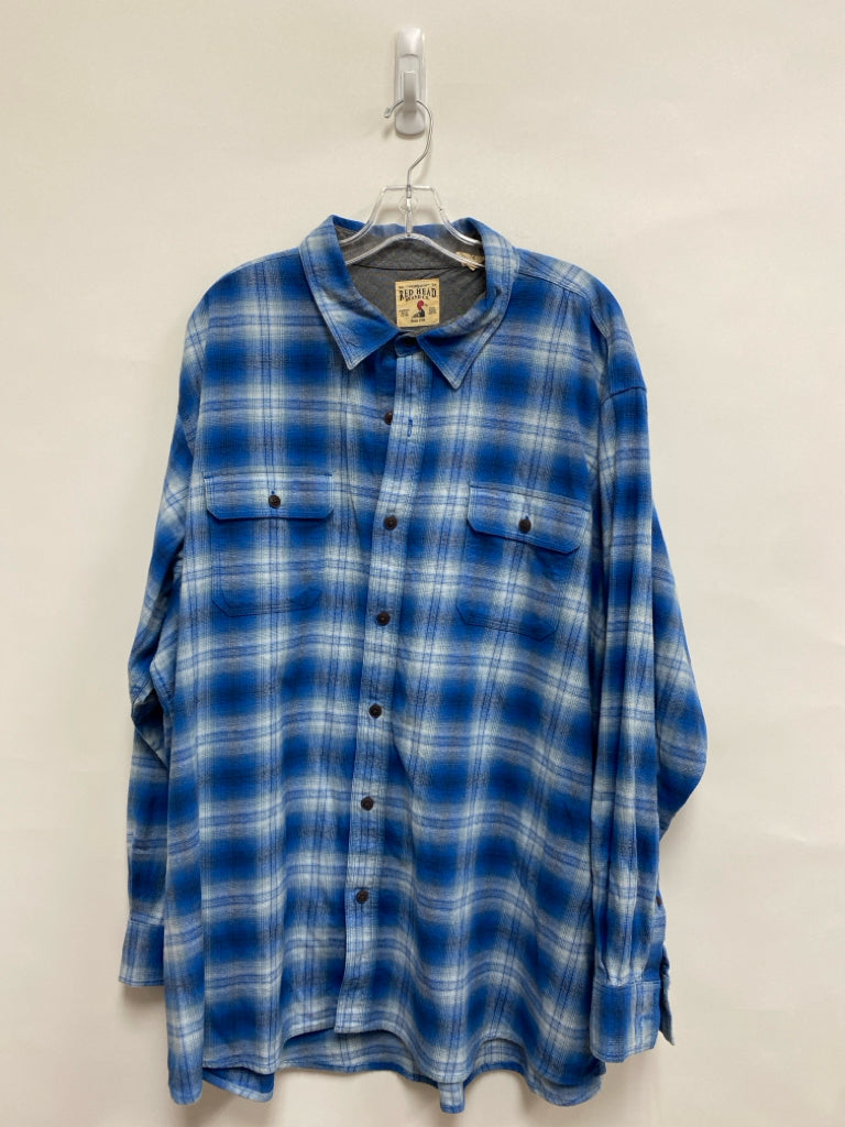 Redhead Size XL Blue White Plaid Button Down Men&
