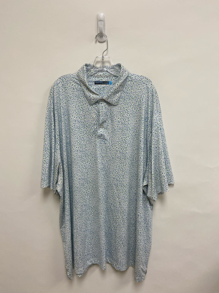 Roundtree &amp; Yorke Size 3X White Blue/Green Print Polo Men&