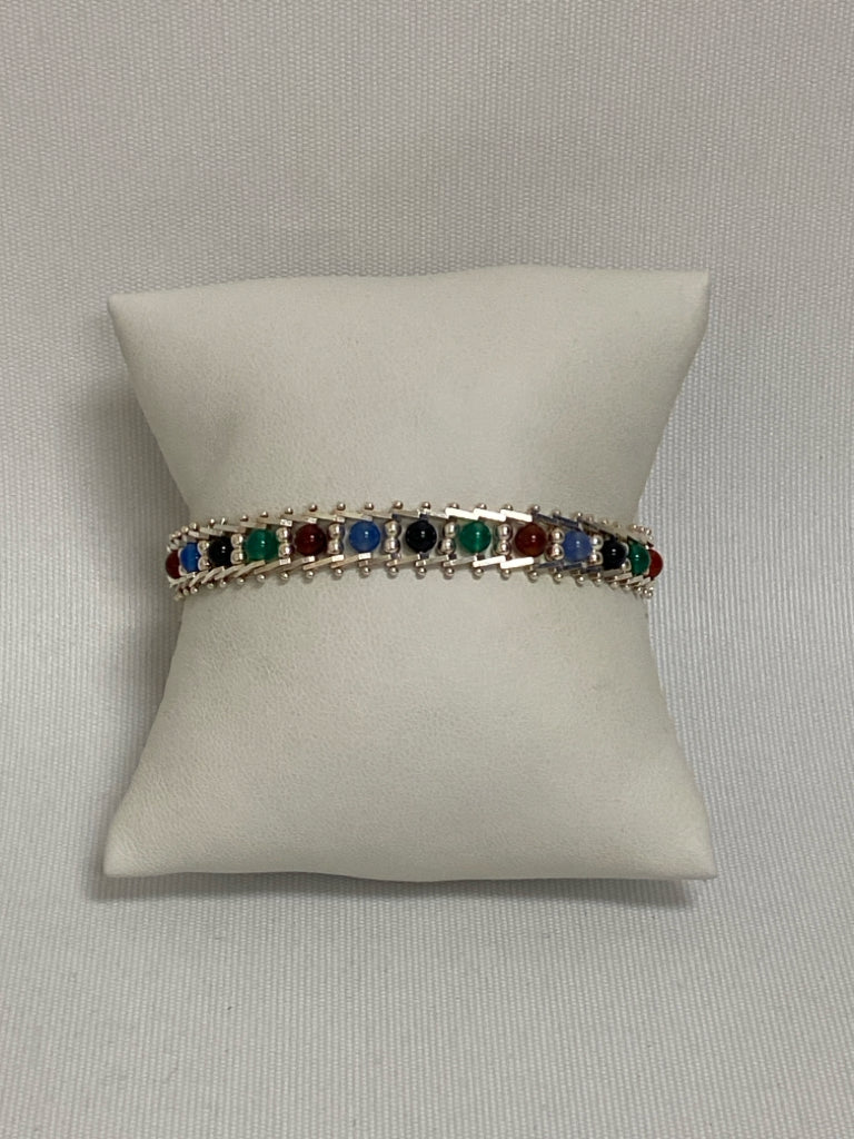 Multi Color Silver Beaded Bracelet