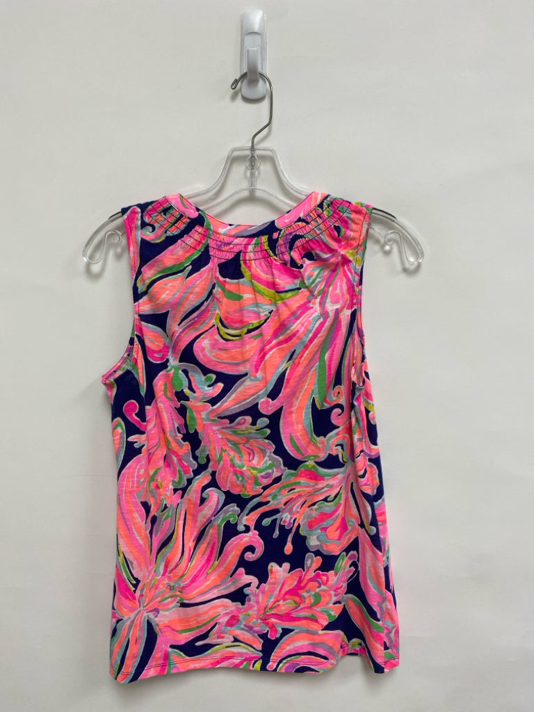 LILLY PULITZER Size S Navy/Pink Coral/Multi Floral Sleeveless Ladies Top