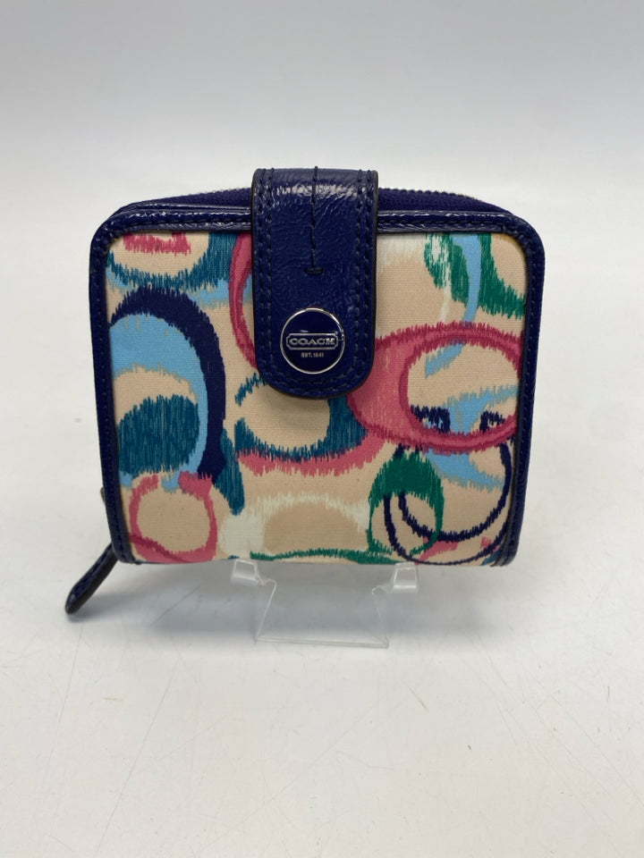 Coach Tan/Blue Multi-Color Signature Wallet
