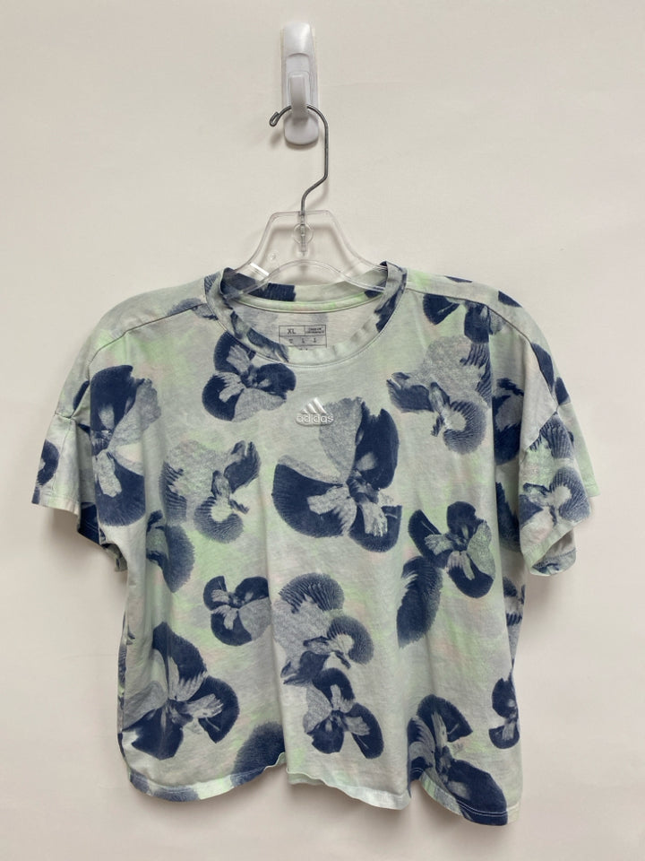 Adidas Size XL Dark Blue Powder Blue Floral Ladies Top