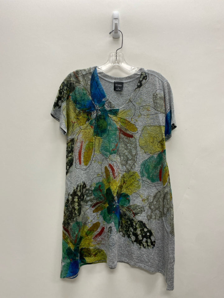 Inoah Size M Gray Blue/Multi Abstract Ladies Top