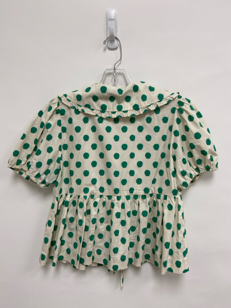 Jodifl Size S Cream Teal Green Polka Dot Ladies Top