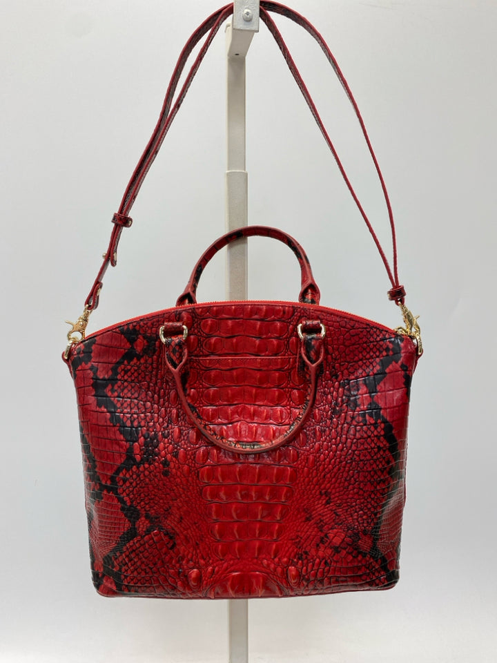Brahmin Red Black Snakeprint Leather Handbag