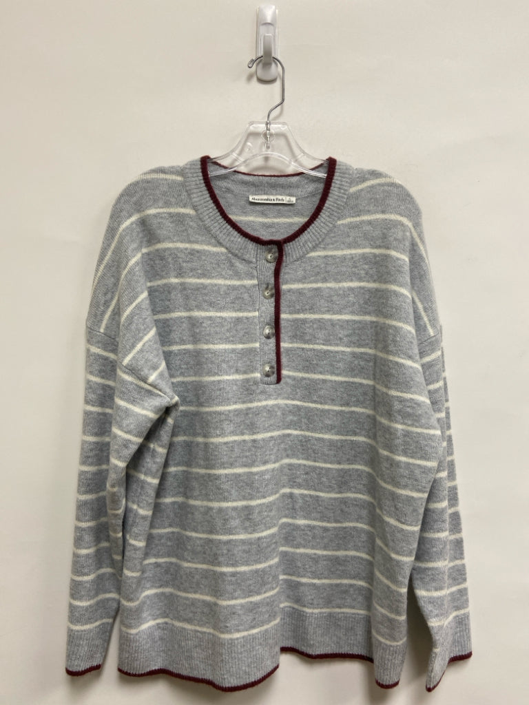 Abercrombie &amp; Fitch Size L Gray White Striped Henley Ladies Sweater