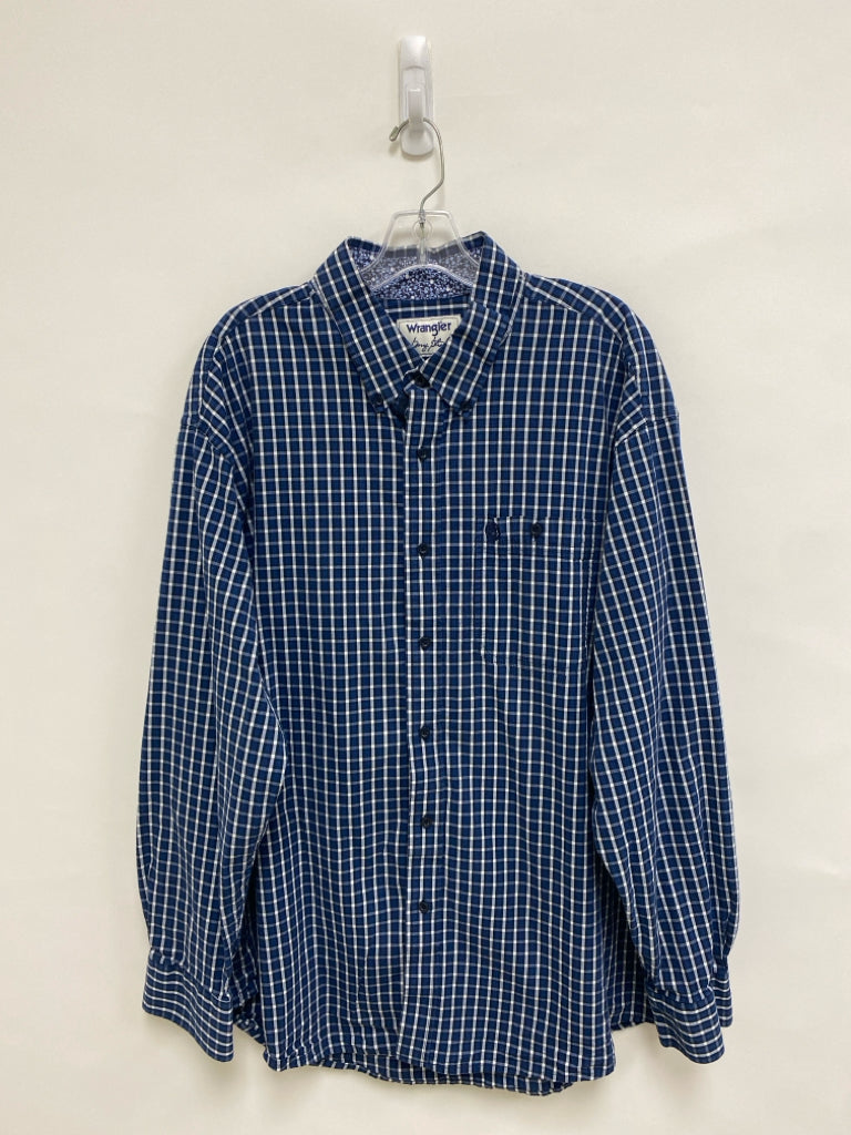 Wrangler Size XXL Navy White/Black Plaid Button Up Men&