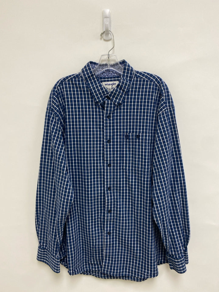Wrangler Size XXL Navy White/Black Plaid Button Up Men&
