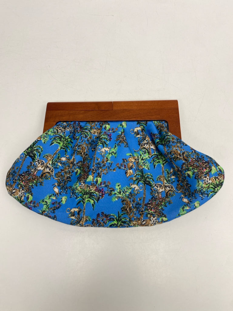 LILLY PULITZER Blue Green/Brown Tropical Fabric Handbag
