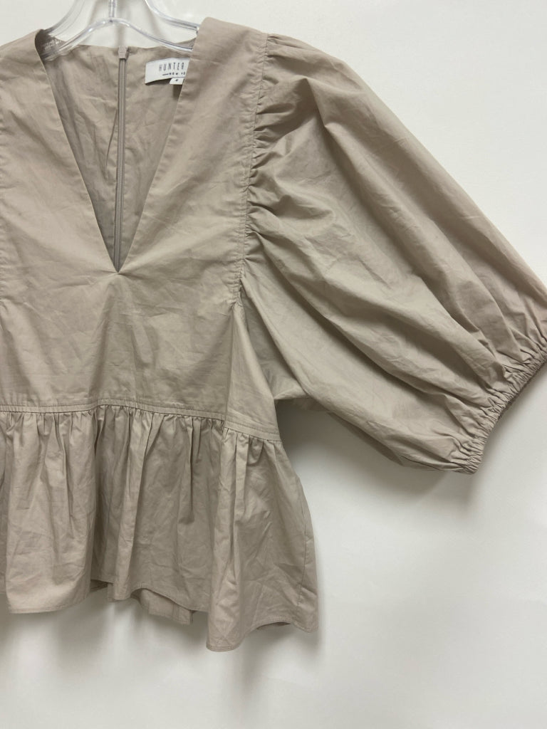 Hunter Bell Size S Khaki Puff Sleeve Ladies Top
