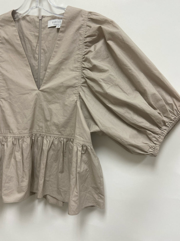 Hunter Bell Size S Khaki Puff Sleeve Ladies Top