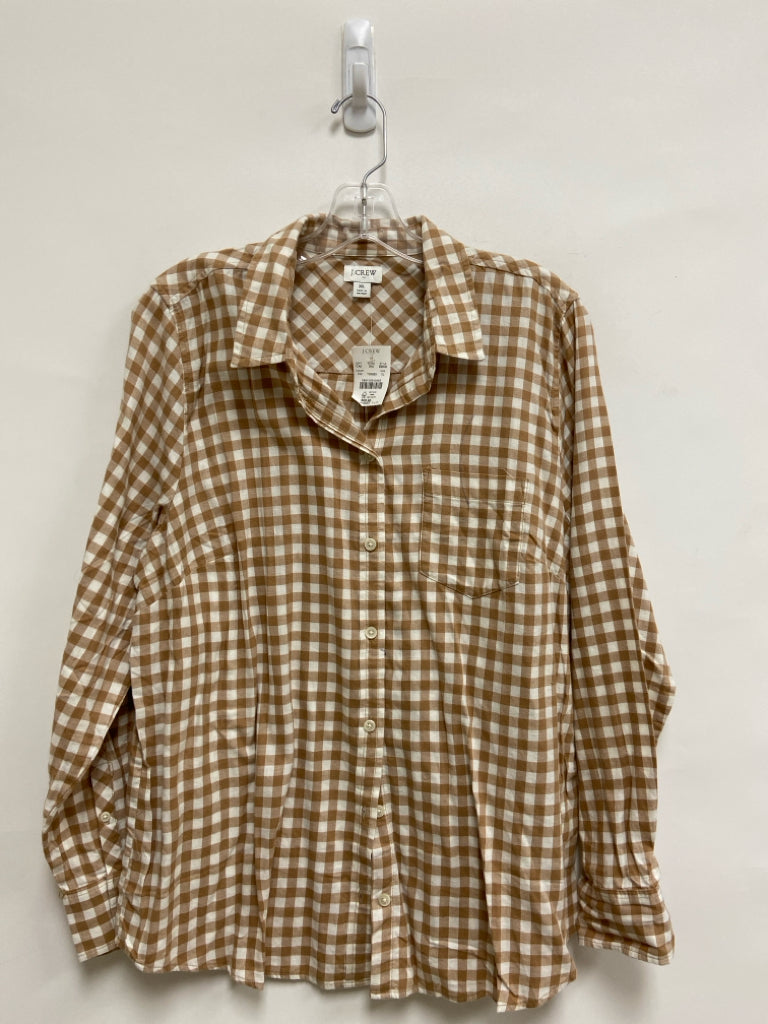 NWT J Crew Size XL Tan White Checkered Flannel Ladies Top
