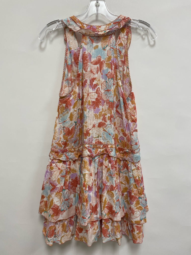 Poupette St.Barth Size XS Coral/Aqua Terra Cotta/Multi Butterflies Ladies Dress