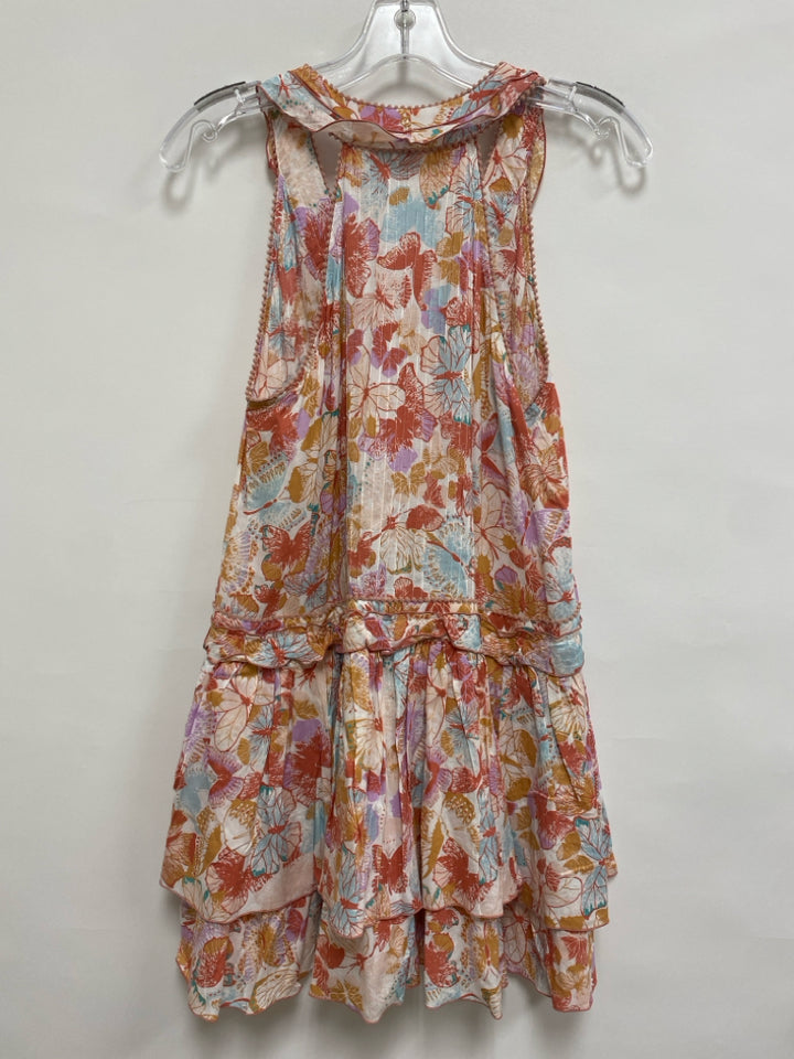 Poupette St.Barth Size XS Coral/Aqua Terra Cotta/Multi Butterflies Ladies Dress