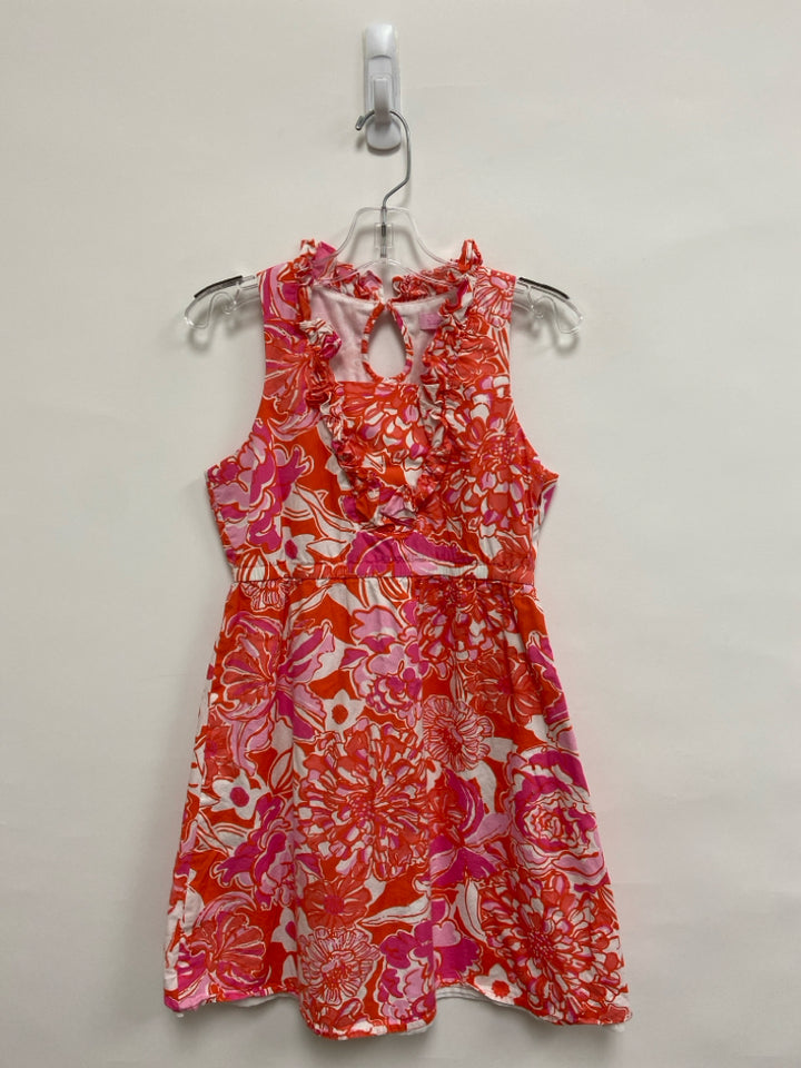 LILLY PULITZER SIZE 12 Coral White/Pink Flowers Sleeveless Girl&