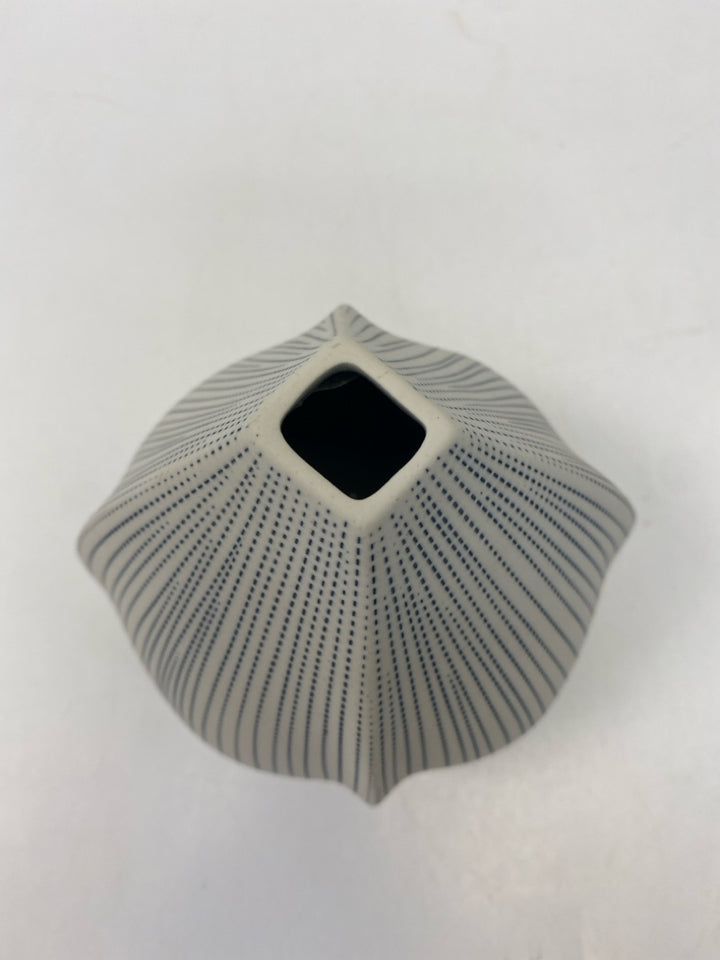 Gray Blue Striped Ceramic Vase