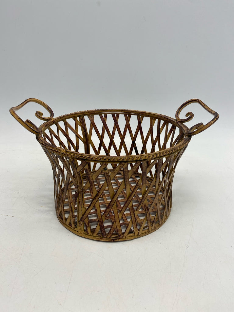 Gold Brown Distressed Metal Basket
