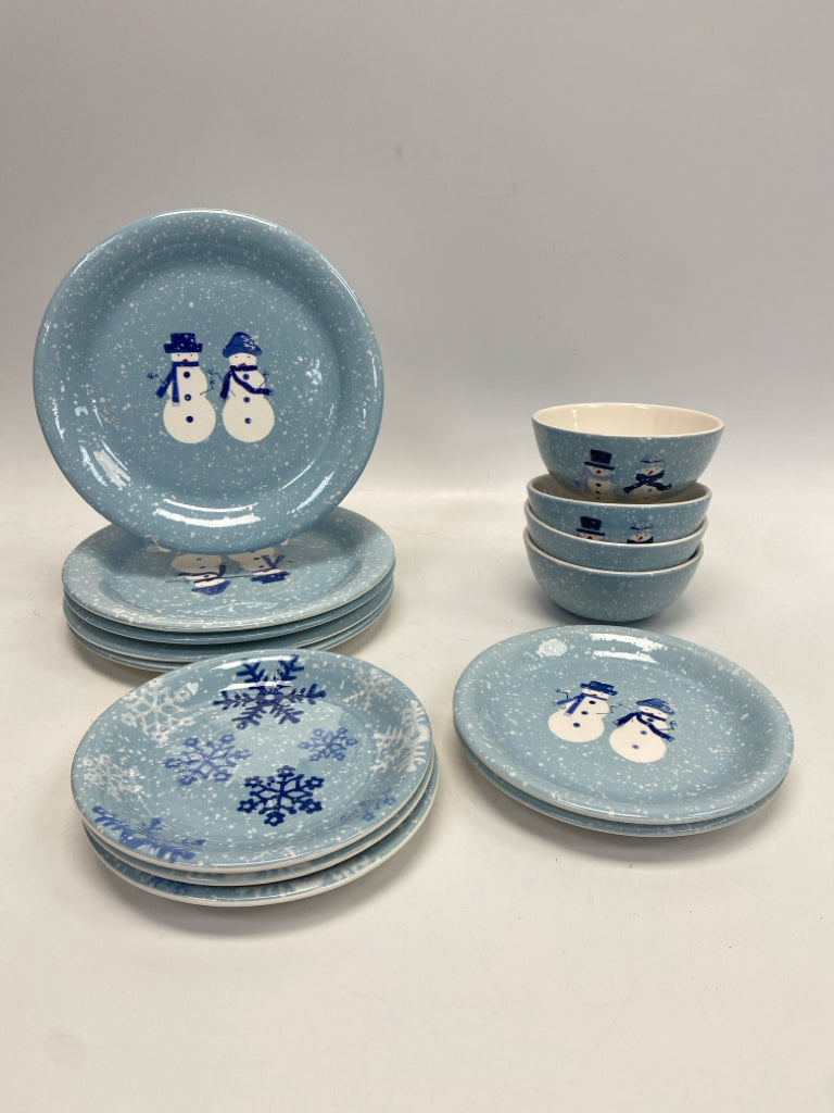 Blue Navy/White Snowman Dishes