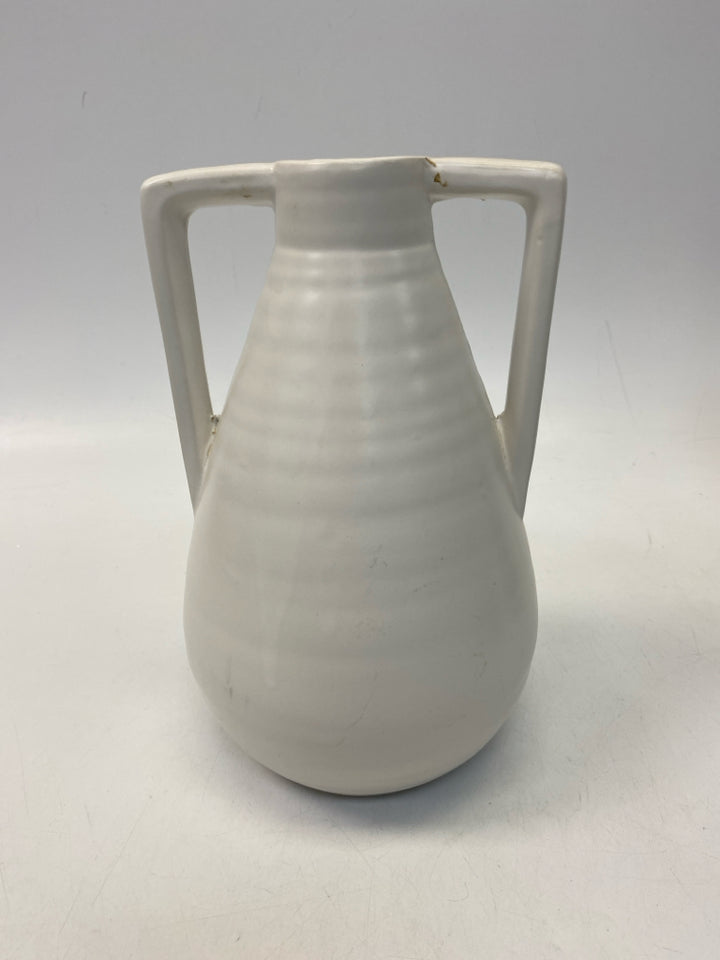 White Ribbed Ceramic Vase