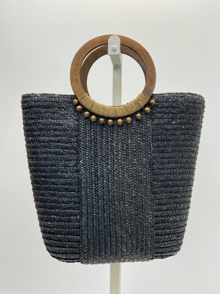 Black Woven Straw Handbag