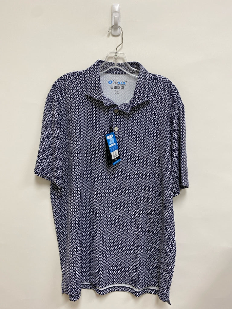 NWT IBKUL Size L Navy White Squares Polo Men&