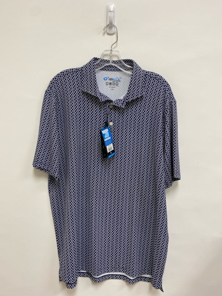 NWT IBKUL Size L Navy White Squares Polo Men&