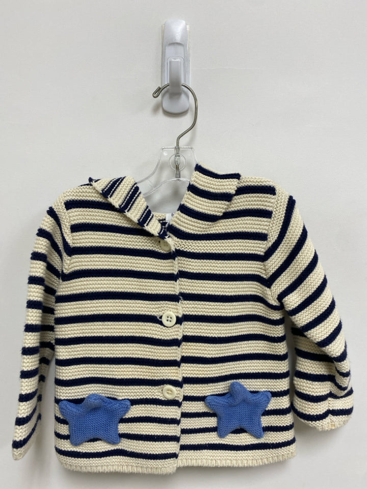 Gap SIZE 6-12M Cream Navy Stripe Button Up Boy&
