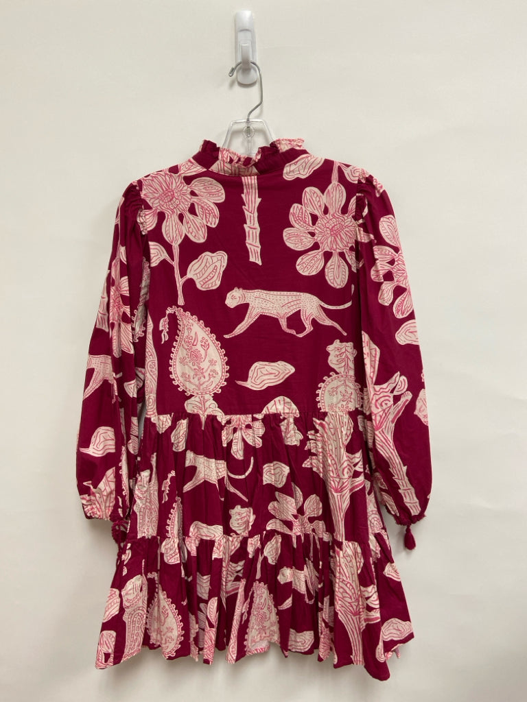Oliphant Size S Cranberry Cream/Pink Abstract Tiered Ladies Dress