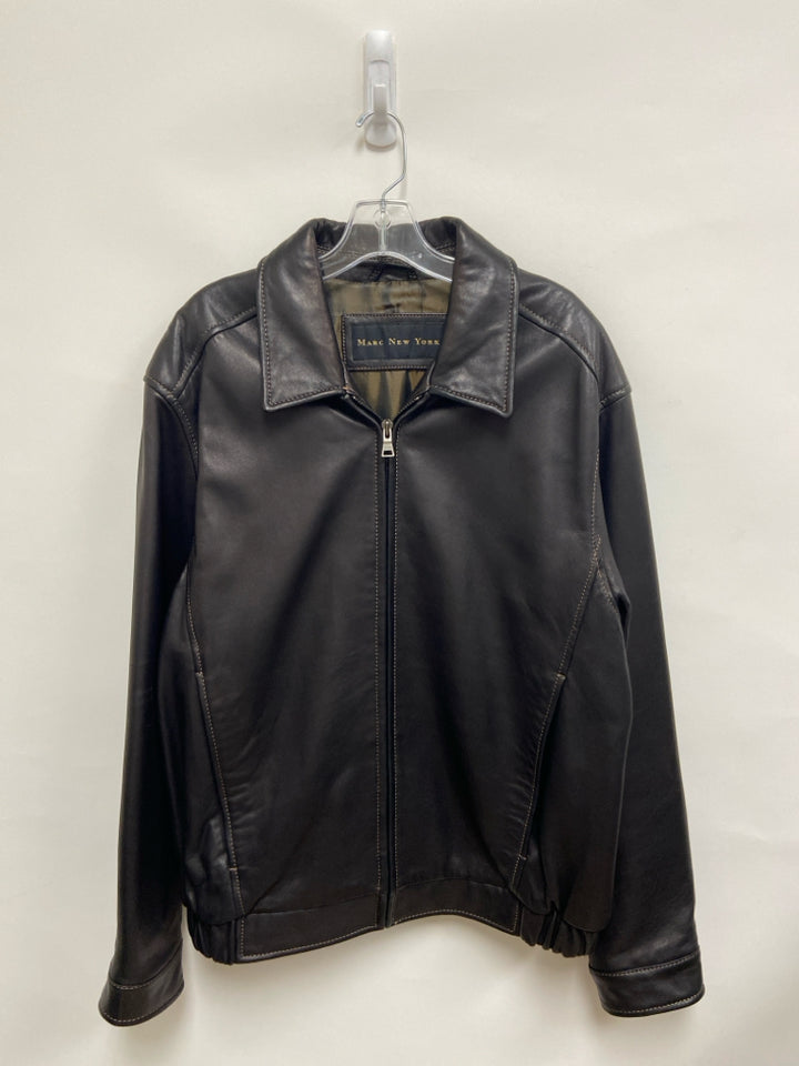 Size L Black Zip Down Leather Men&