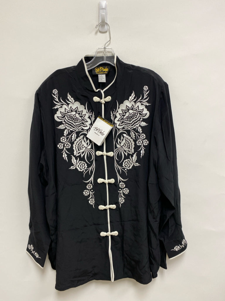 NWT Bob Mackie Size 2X Black White Embroidered Silk Plus Size Top