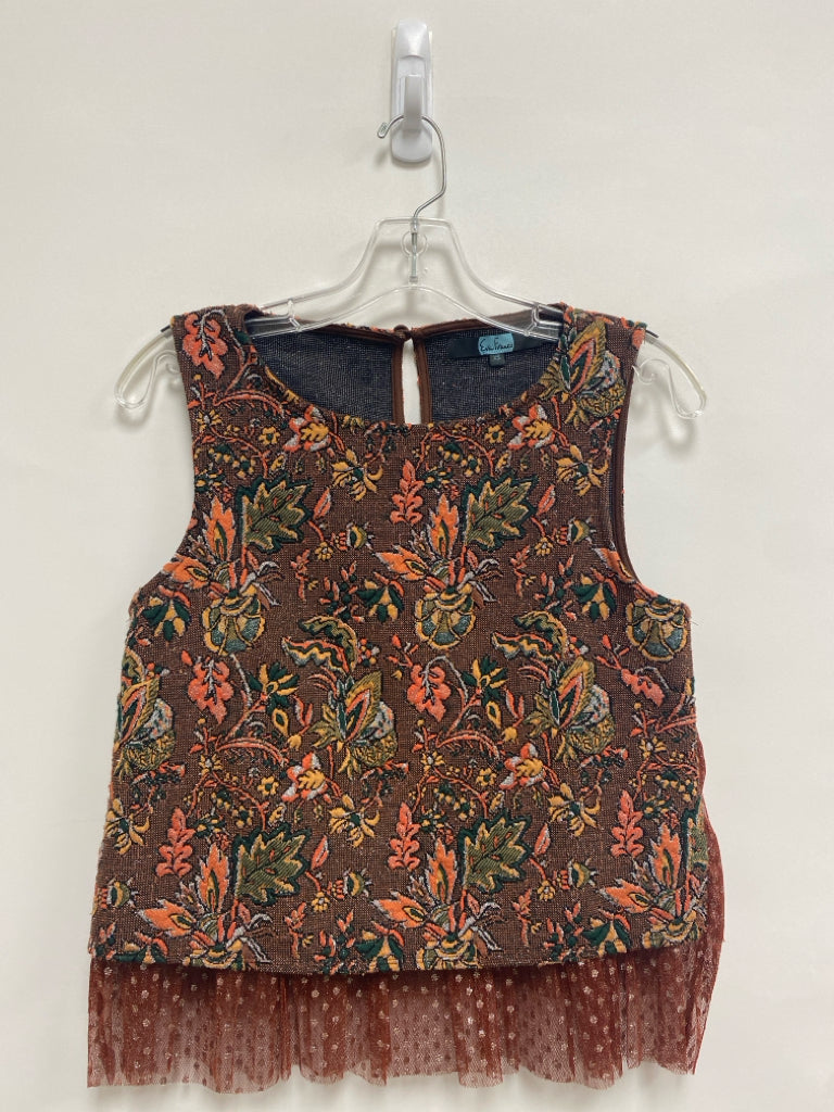 Eva Franco Size XS Orange Green/Silver Floral Sleeveless Ladies Top