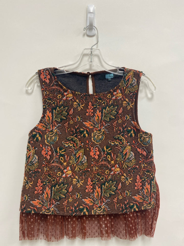 Eva Franco Size XS Orange Green/Silver Floral Sleeveless Ladies Top