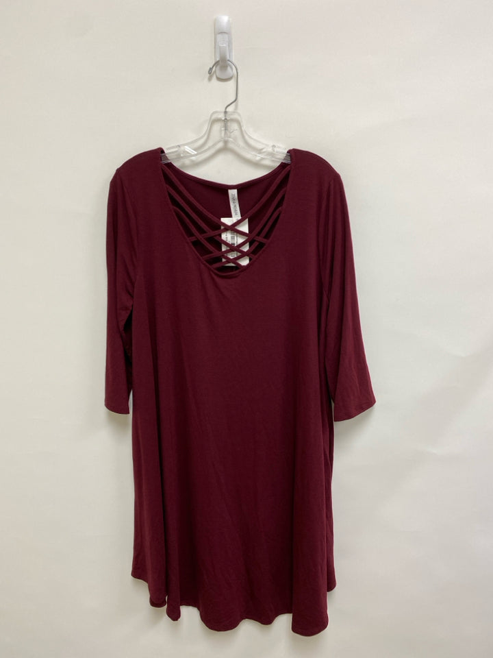 NWT Zenana  SIZE  1X Burgundy Criss-Cross Plus Size Dress