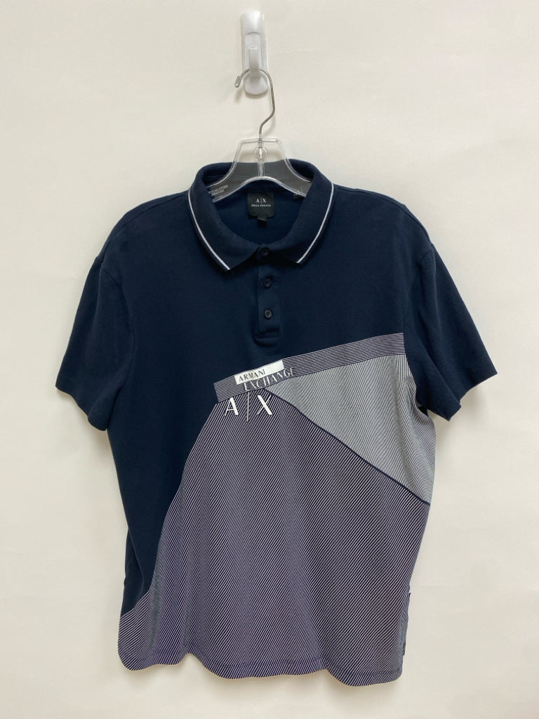 Size XL Navy White Logo Polo Men&