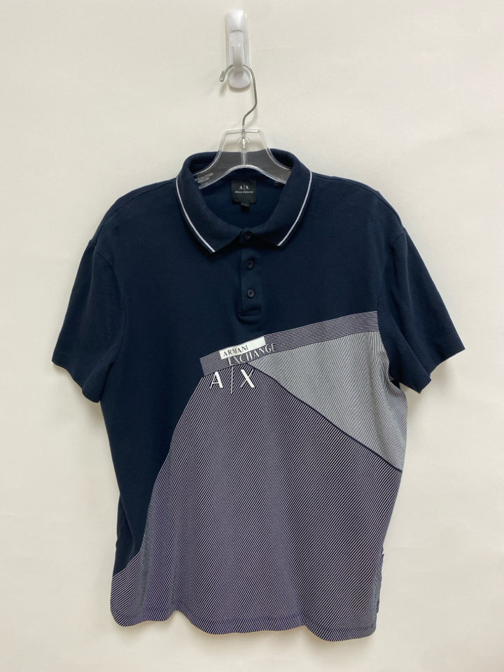 Size XL Navy White Logo Polo Men&
