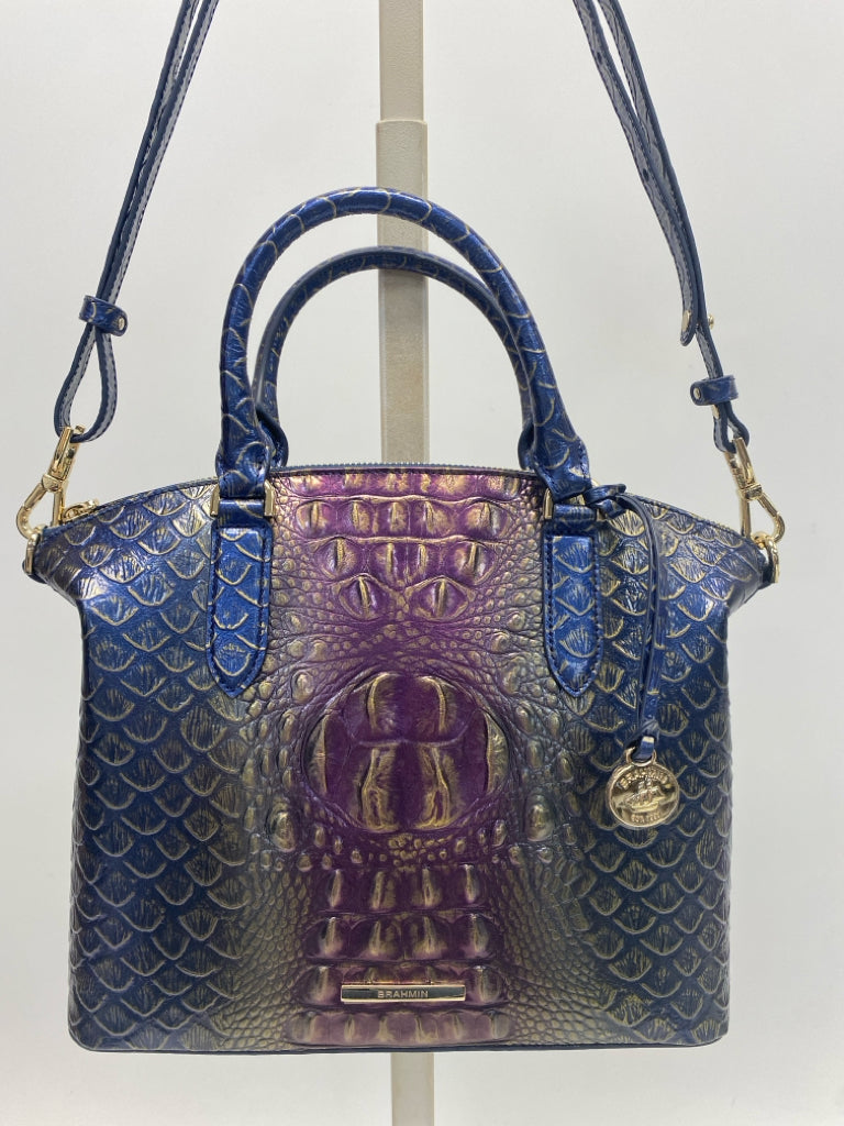 Brahmin Blue Purple Embossed Leather Handbag