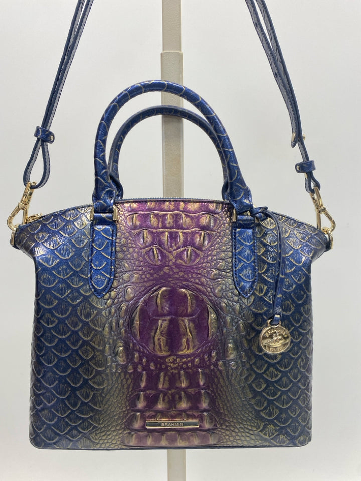 Brahmin Blue Purple Embossed Leather Handbag
