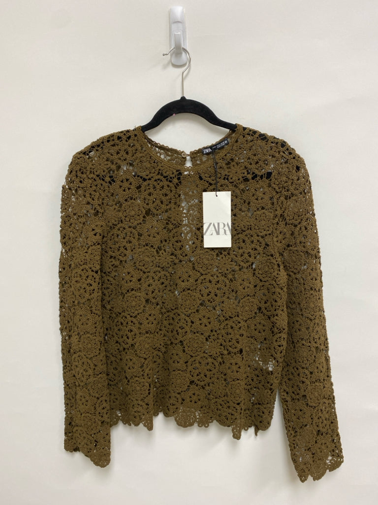 NWT Zara Size M Brown Crochet Ladies Sweater
