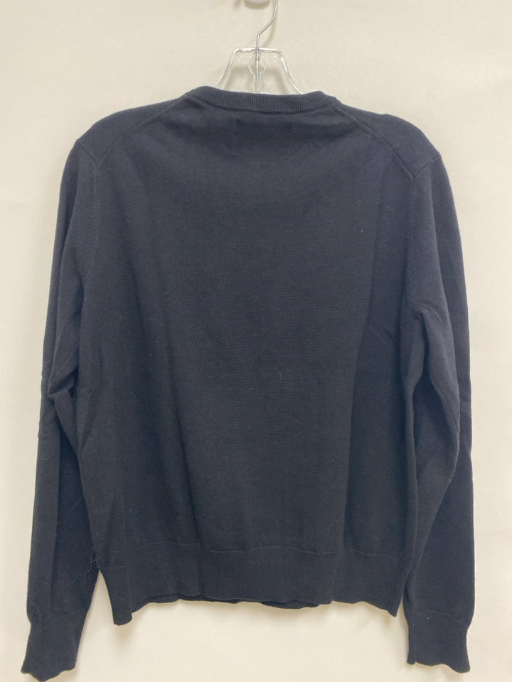 LINGUA FRANCA Size M Black Multi Color Words Embroidered Ladies Sweater