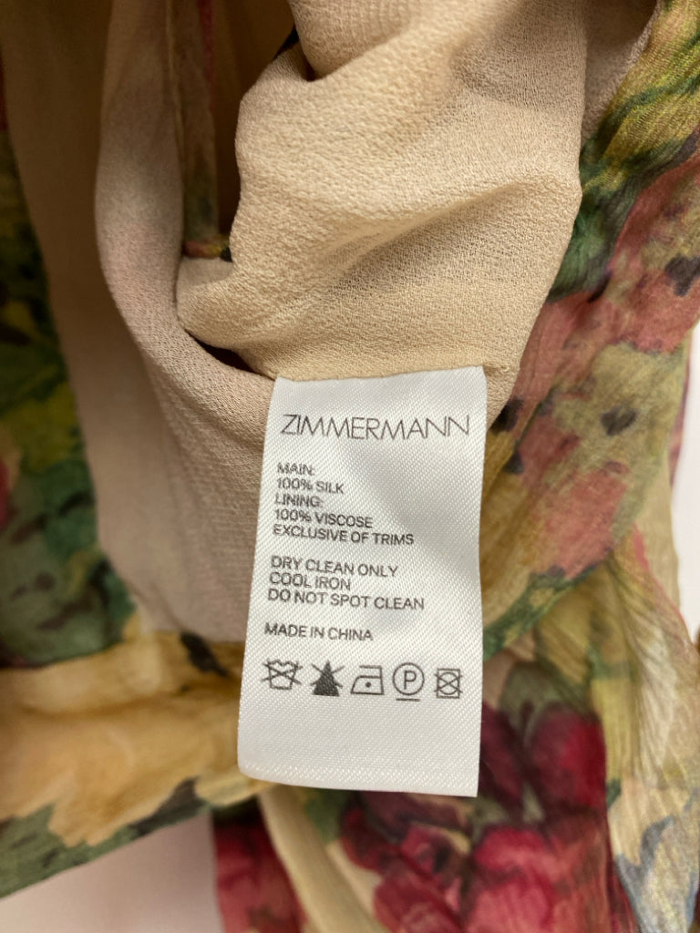 ZIMMERMANN Size 2 Beige Green/Multi Floral Cropped Silk Ladies Top