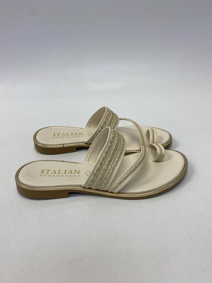 ItalianShoemaker  Size 8 Cream Gold Beaded Sandals
