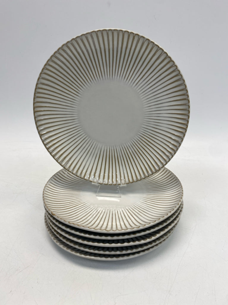 Cream Brown Ribbed Stoneware Plate (s)