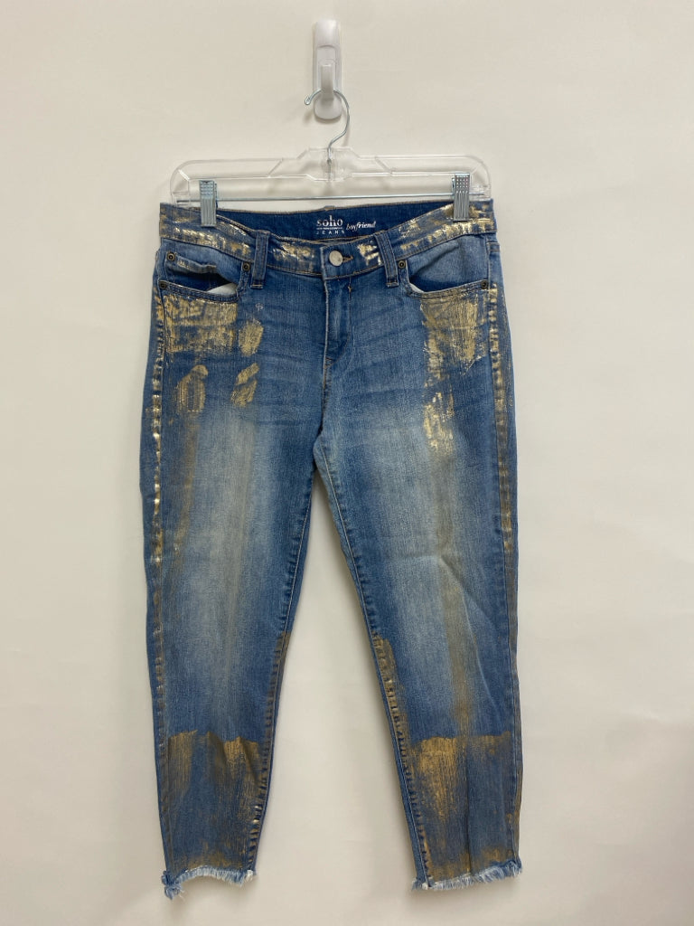 NY&amp;Co Size 6 Faded Denim Gold Streaked Cropped Ladies Jeans