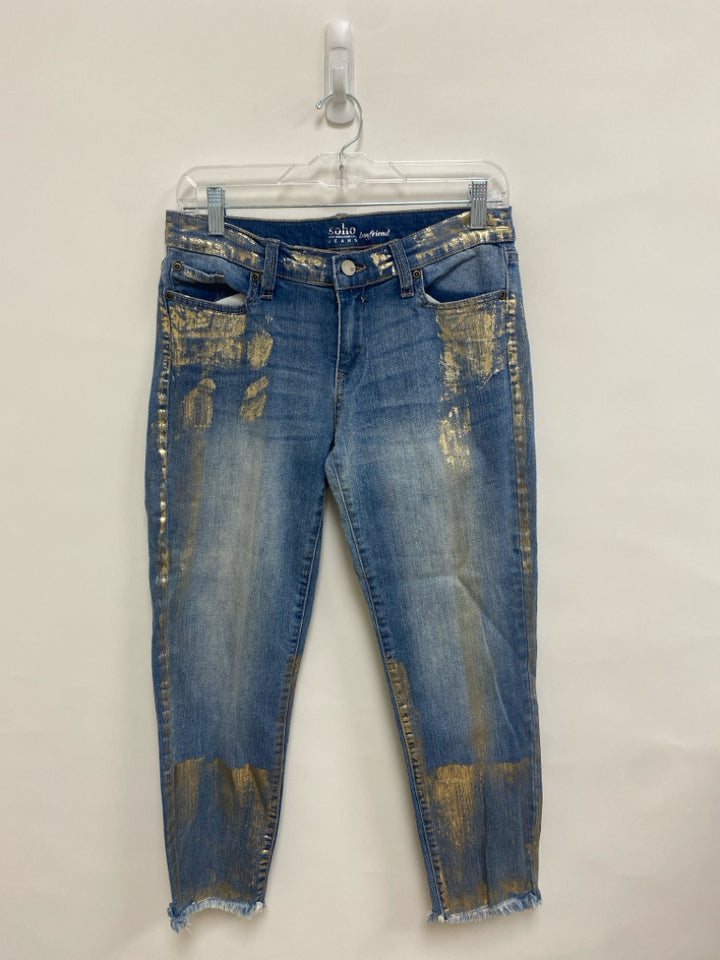 NY&amp;Co Size 6 Faded Denim Gold Streaked Cropped Ladies Jeans