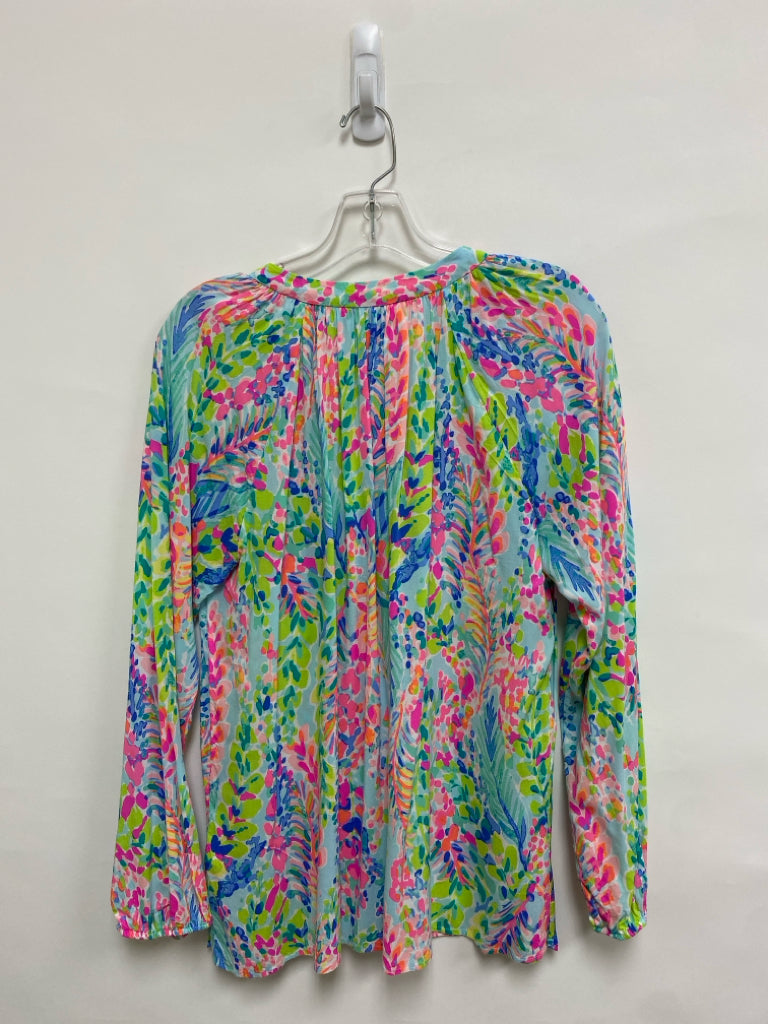 LILLY PULITZER Size M Aqua/Pink Green/Multi Floral V Neck Ladies Top