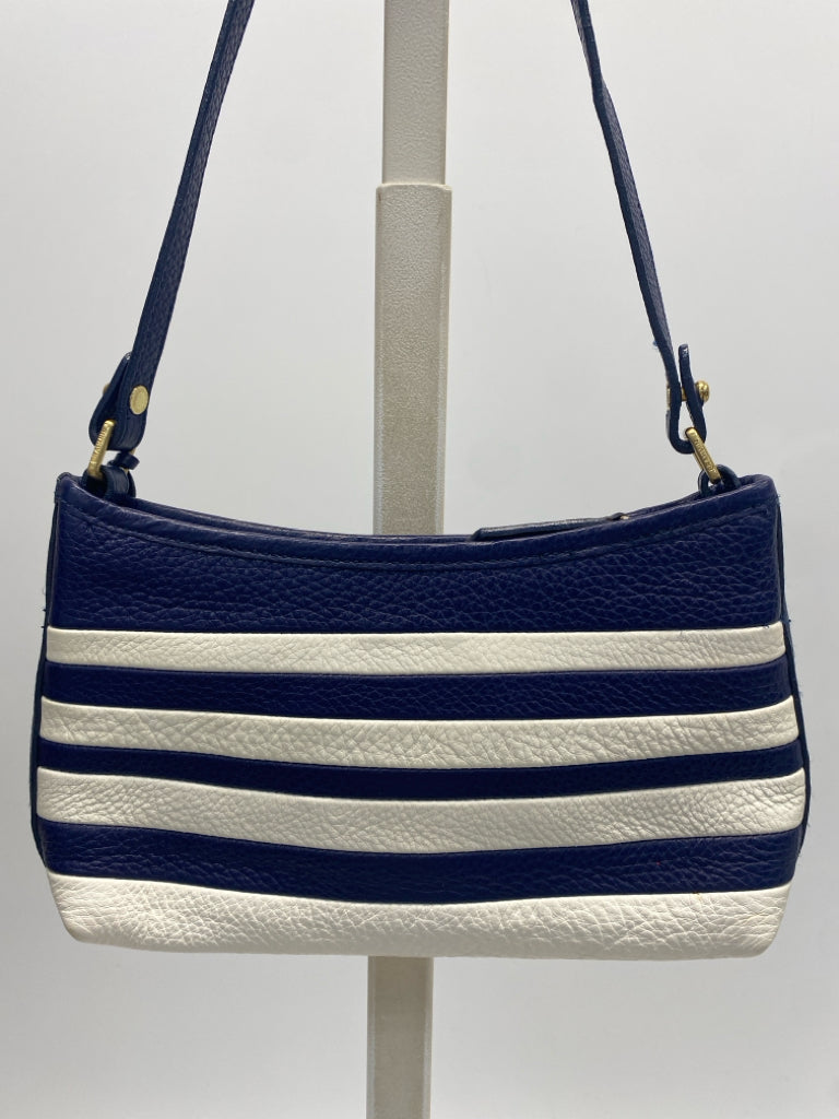 Brahmin White Dark Blue Stripe(s) Handbag