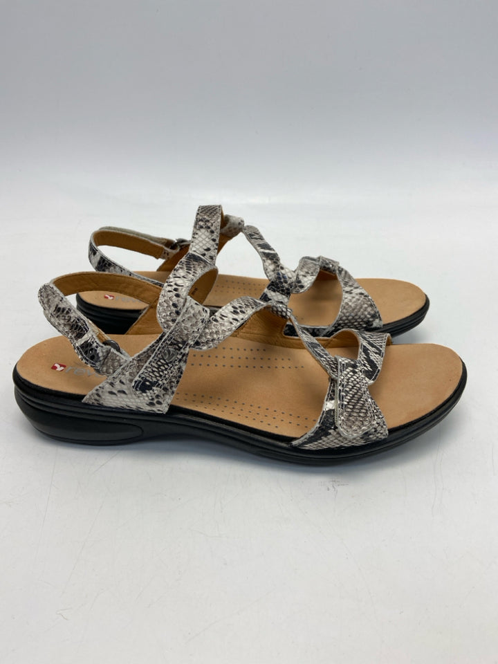 NWOT Revere  Size 11 Black/White Tan Snakeprint Sandals