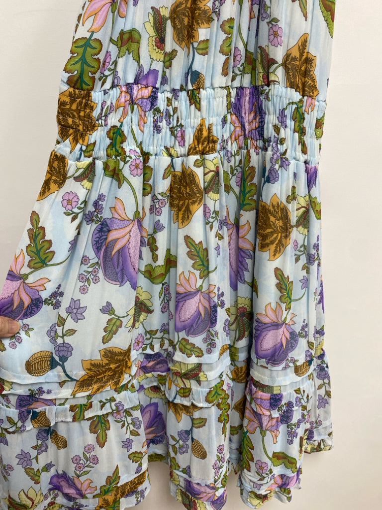 Anthropologie Size M Blue/Tan Purple/Multi Floral Halter Ladies Dress