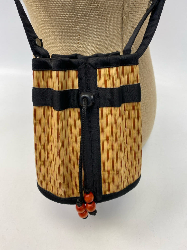 Baskets of Cambodia Brown Black Drawstring(s) Crossbody